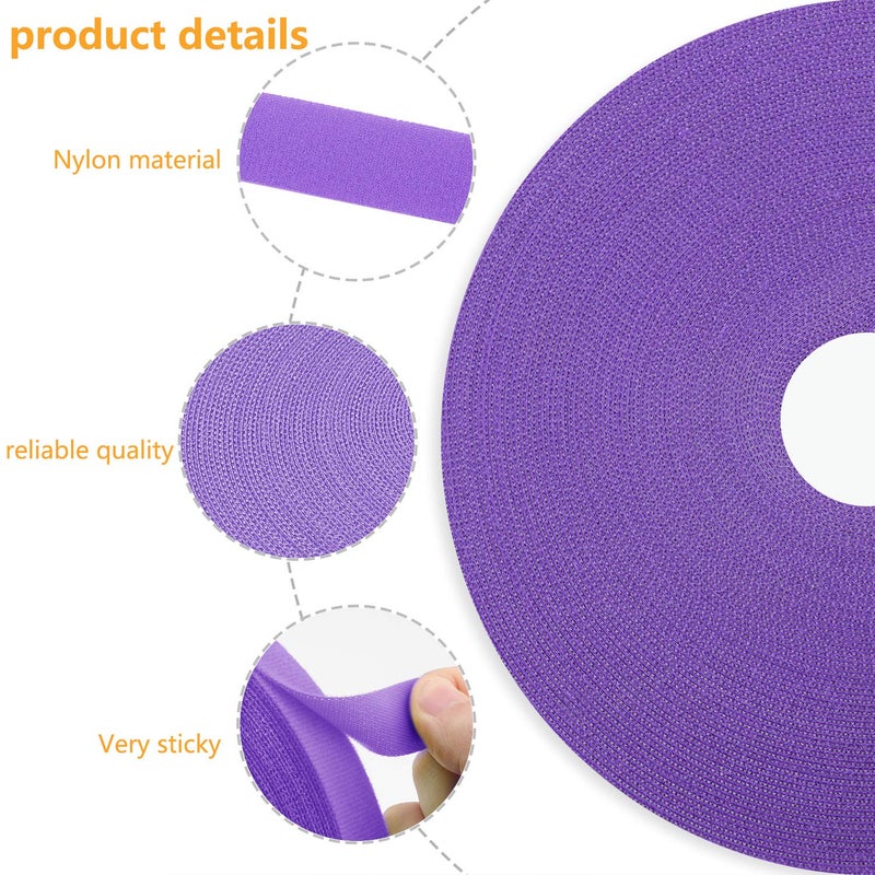 Saisn Reusable Fastening Tape Cable Ties 3/4 Inch Double Side Hook Roll (25 Yard, Purple) - Image 2